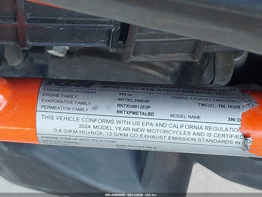 2024 Ktm 390 Duke VIN: MD2JPJ407RN276394 Lot: 44594849
