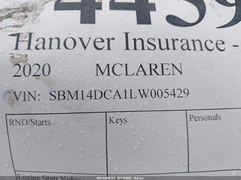 2020 Mclaren 720S Luxury/Performance VIN: SBM14DCA1LW005429 Lot: 44596183