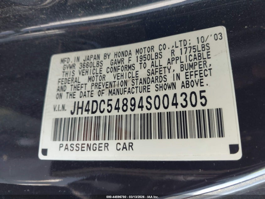 2004 Acura Rsx VIN: JH4DC54894S004305 Lot: 44596780