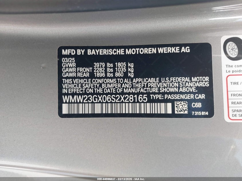 2025 Mini Convertible Cooper S VIN: WMW23GX06S2X28165 Lot: 44596837