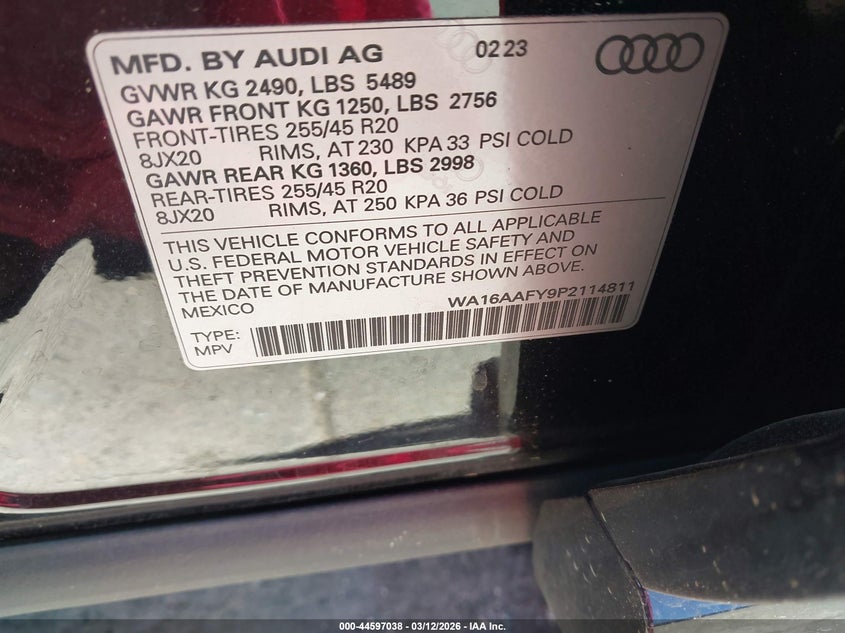 2023 Audi Q5 Sportback Prestige 45 Tfsi S Line Quattro S Tronic VIN: WA16AAFY9P2114811 Lot: 44597038