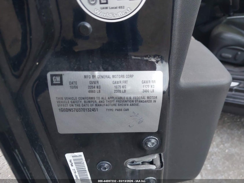 2007 Cadillac Cts-V VIN: 1G6DN57U370132451 Lot: 44597232