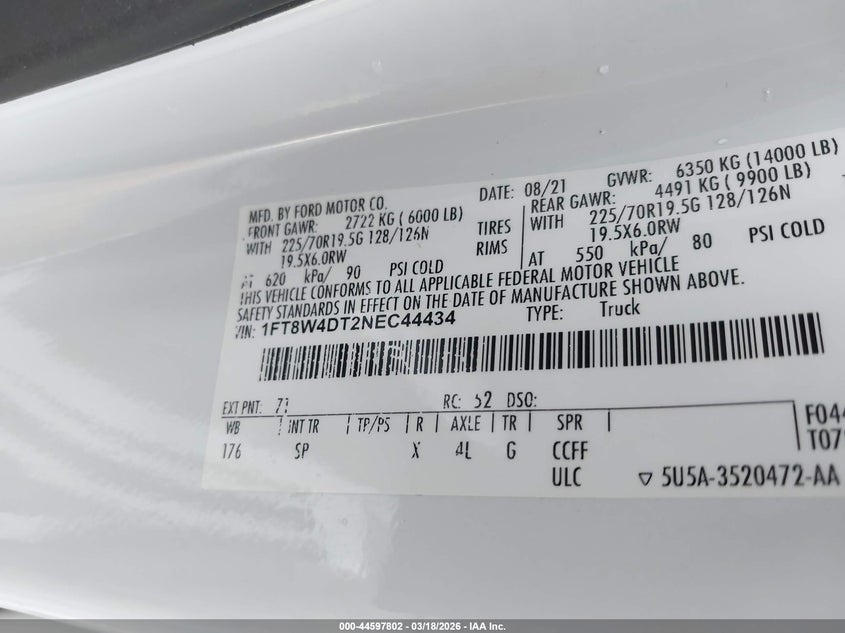 2022 Ford F-450 King Ranch VIN: 1FT8W4DT2NEC44434 Lot: 44597802