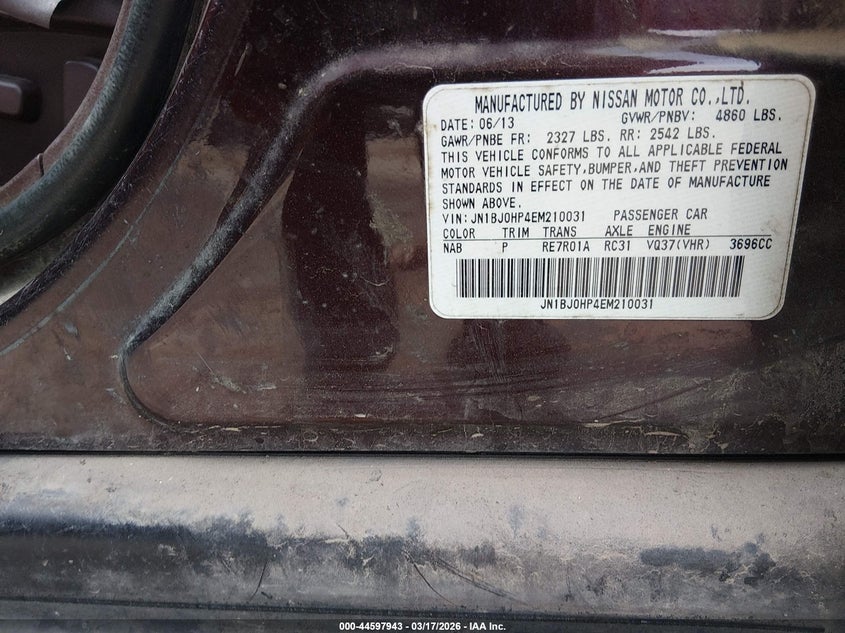 2014 Infiniti Qx50 Journey VIN: JN1BJ0HP4EM210031 Lot: 44597943