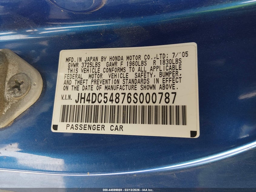 2006 Acura Rsx VIN: JH4DC54876S000787 Lot: 44599869