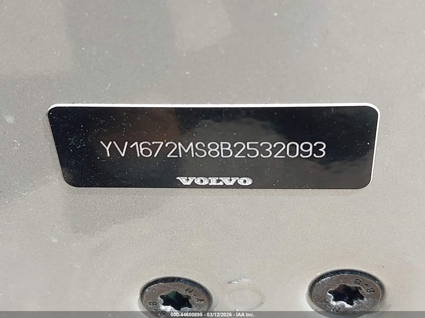 2011 Volvo S40 T5/T5 R-Design VIN: YV1672MS8B2532093 Lot: 44600895