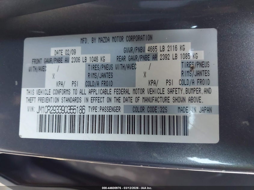 2009 Mazda Mazda5 Sport VIN: JM1CR293390355186 Lot: 44600976