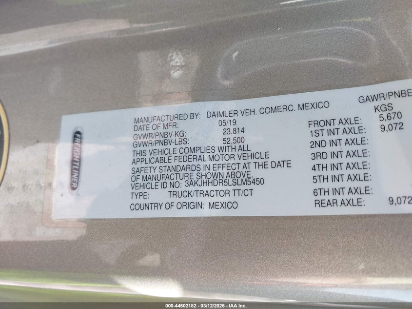 2020 FREIGHTLINER NEW CASCADIA 126 auction photo 8