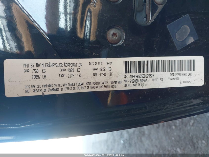 2005 Dodge Srt4 VIN: 1B3ES66S55D125525 Lot: 44603330