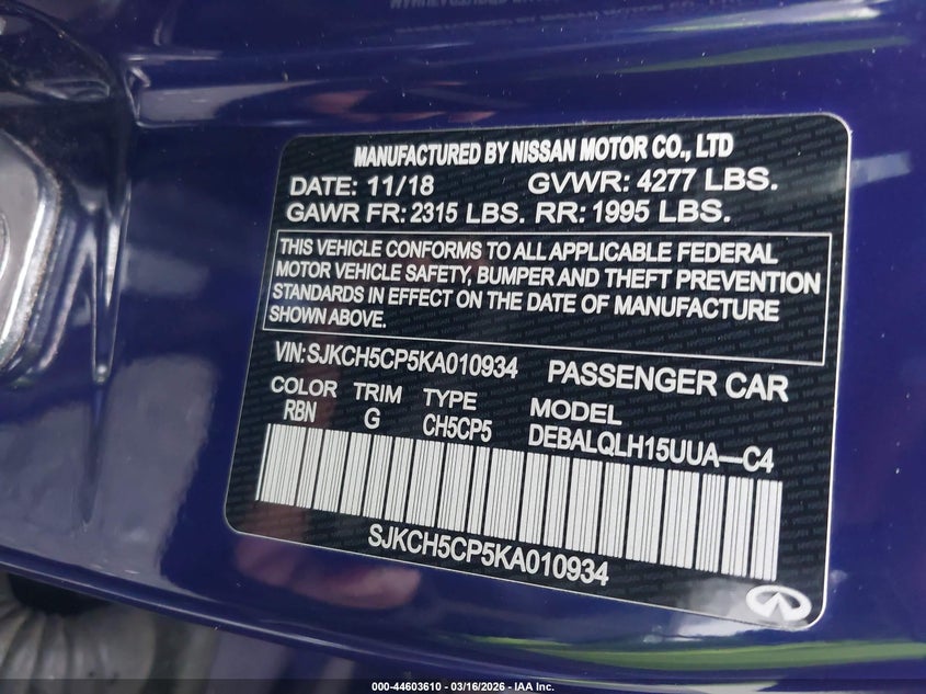 2019 Infiniti Qx30 Luxe VIN: SJKCH5CP5KA010934 Lot: 44603610