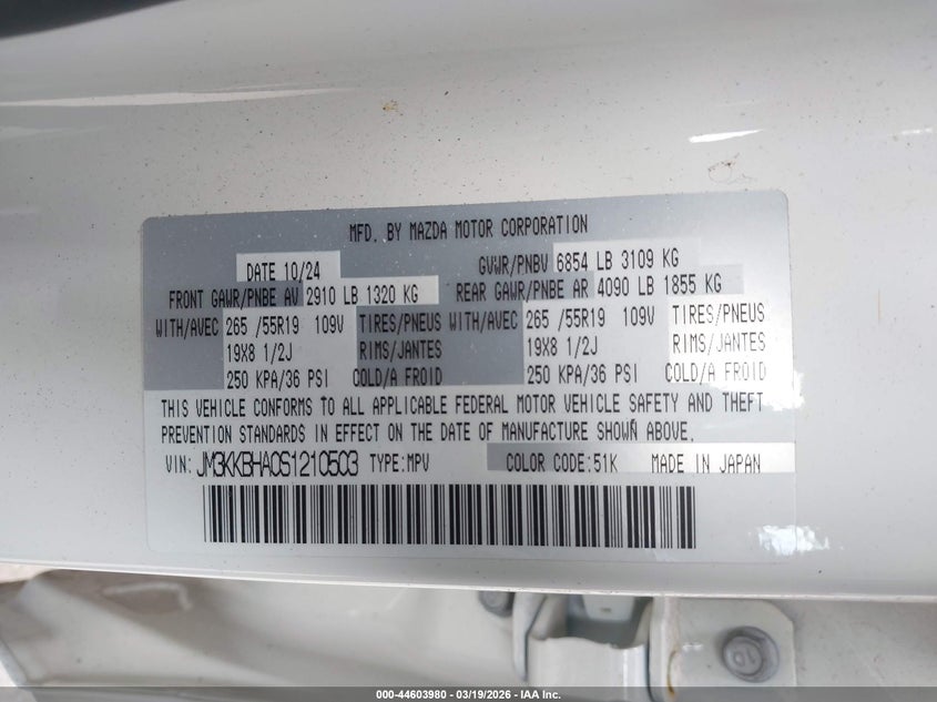 2025 Mazda Cx-90 Phev Preferred Package VIN: JM3KKBHA0S1210503 Lot: 44603980