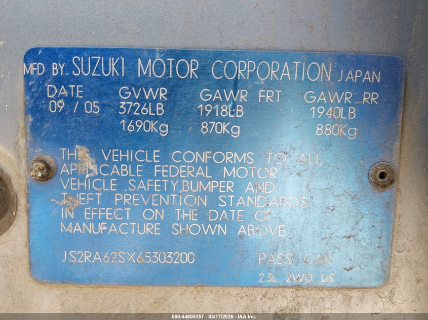 2006 Suzuki Aerio Premium VIN: JS2RA62SX65303200 Lot: 44605157