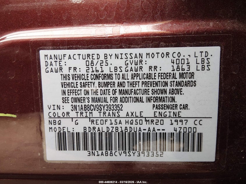 VIN 3N1AB8CV9SY393352 2025 NISSAN SENTRA SV