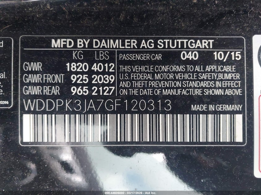 2016 Mercedes-Benz Slk 300 VIN: WDDPK3JA7GF120313 Lot: 44606880