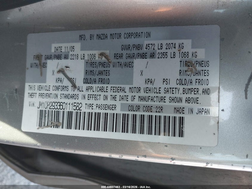 2006 Mazda Mazda5 Touring VIN: JM1CR293360111582 Lot: 44607463