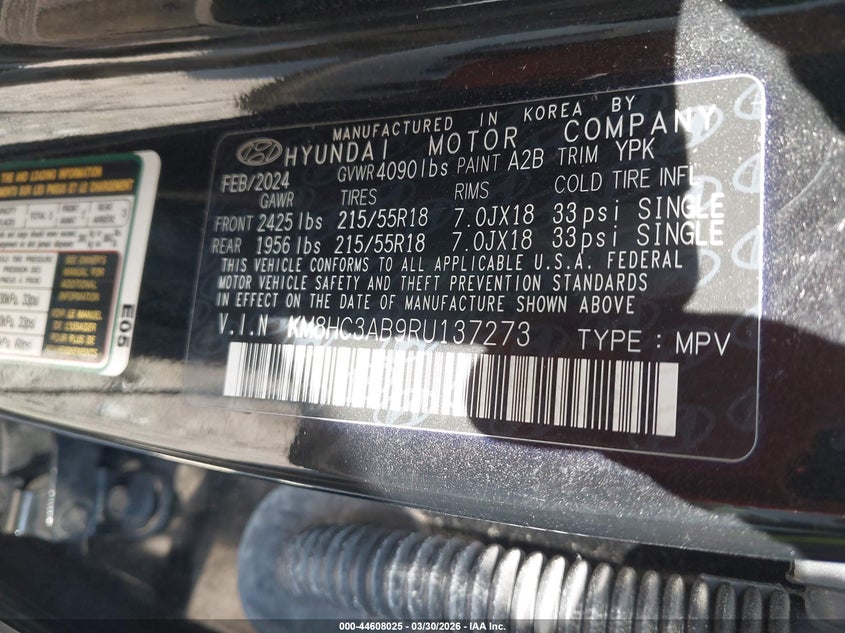 VIN KM8HC3AB9RU137273 2024 HYUNDAI KONA SEL