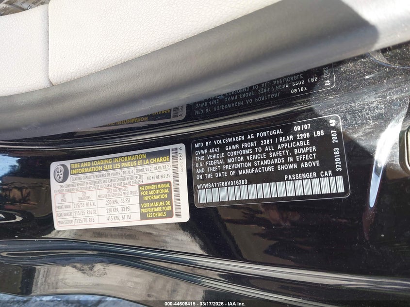 2008 Volkswagen Eos Komfort/Turbo VIN: WVWBA71F68V016283 Lot: 44608415