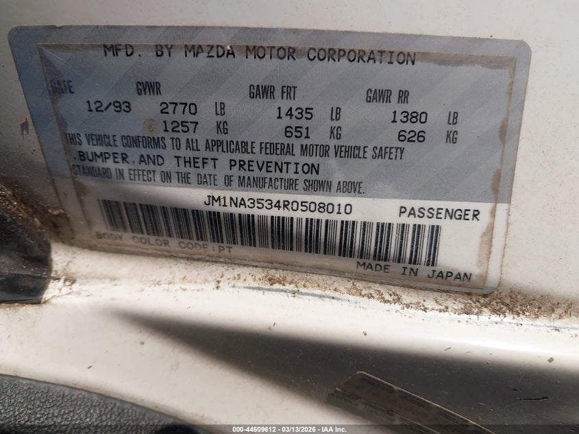 1994 Mazda Mx-5 Miata VIN: JM1NA3534R0508010 Lot: 44609612