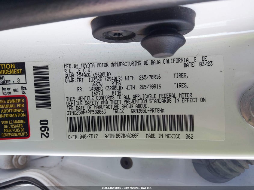 VIN 3TMCZ5AN4PM580063 2023 TOYOTA TACOMA TRD OFF ROAD