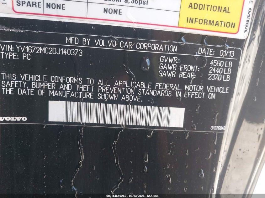2013 Volvo C70 T5 VIN: YV1672MC2DJ140373 Lot: 44610262