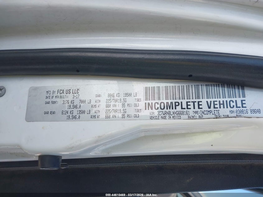 2017 Ram 5500 Chassis Tradesman/Slt VIN: 3C7WRNBLXHG668161 Lot: 44610469