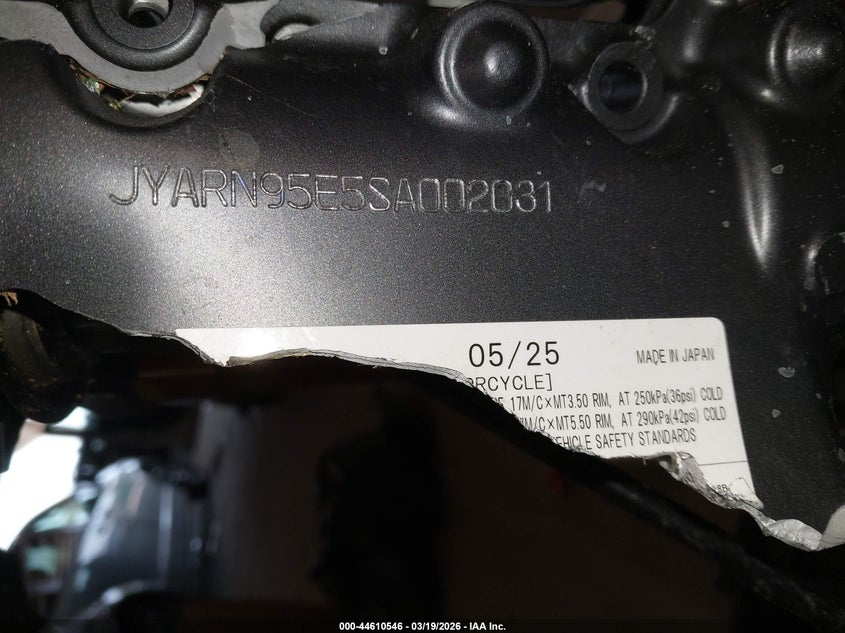 2025 Yamaha Mt09 Sp VIN: JYARN95E5SA002031 Lot: 44610546