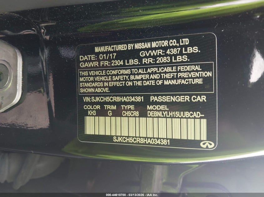 2017 Infiniti Qx30 Premium VIN: SJKCH5CR8HA034381 Lot: 44610700