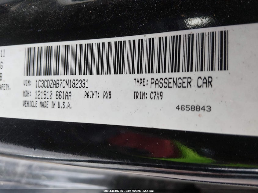 1C3CDZAB7CN182331 2012 Dodge Avenger 2.4 Se black