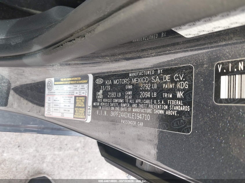 VIN 3KPF24ADXLE194710 2020 KIA FORTE LXS