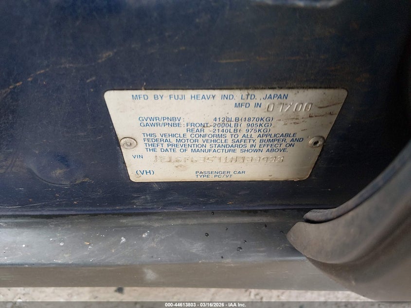 2001 Subaru Forester L VIN: JF1SF63571H733933 Lot: 44613803