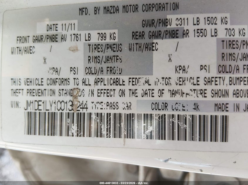 2012 Mazda Mazda2 Touring VIN: JM1DE1LY1C0135244 Lot: 44613833