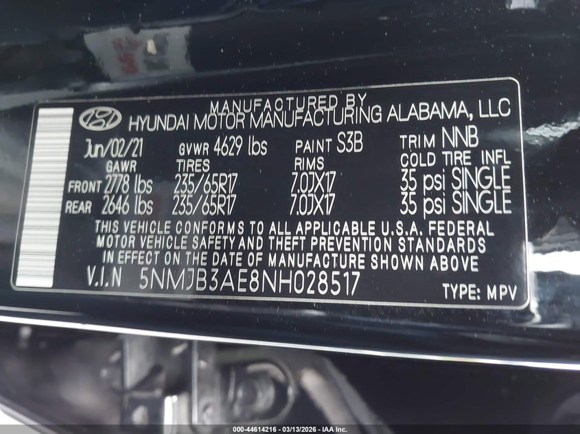 VIN 5NMJB3AE8NH028517 2022 HYUNDAI TUCSON SEL