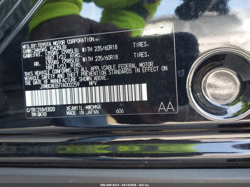2026 Toyota Bz Xle Plus VIN: JTMBCAEB7TA002259 Lot: 44614374