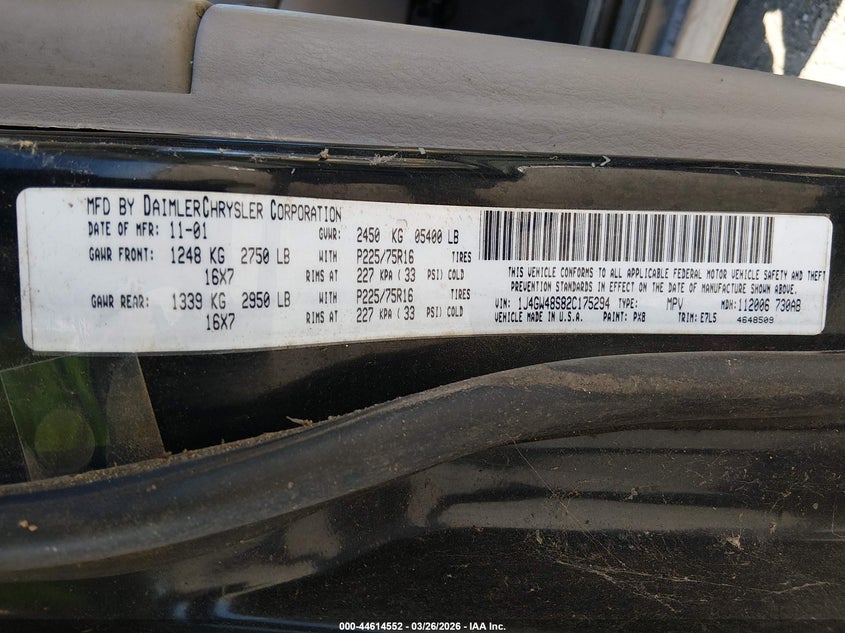 2002 Jeep Grand Cherokee Laredo VIN: 1J4GW48S82C175294 Lot: 44614552