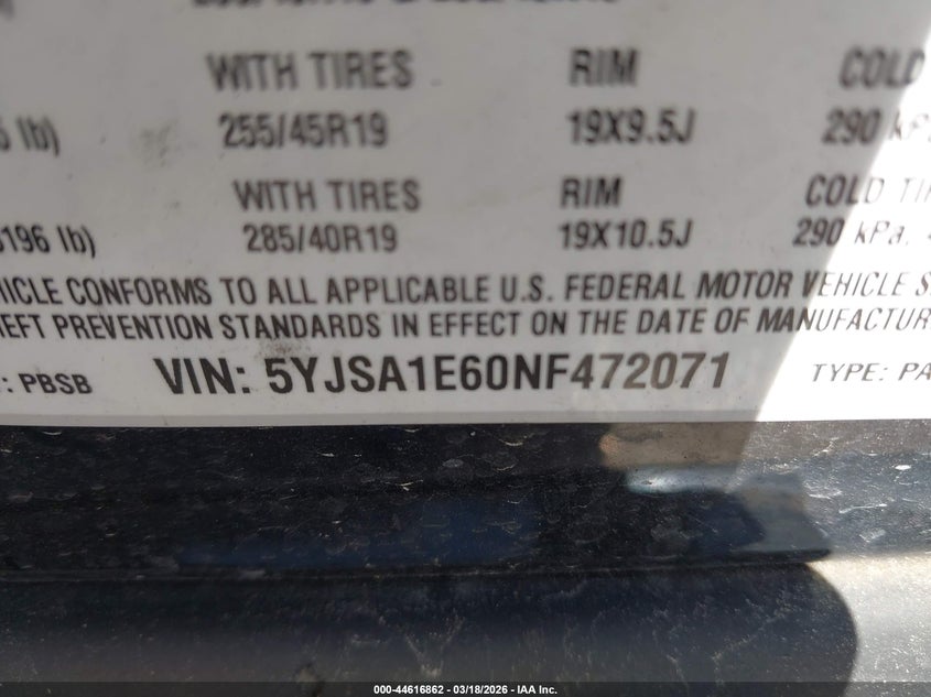 2022 Tesla Model S Plaid Tri Motor All-Wheel Drive VIN: 5YJSA1E60NF472071 Lot: 44616862