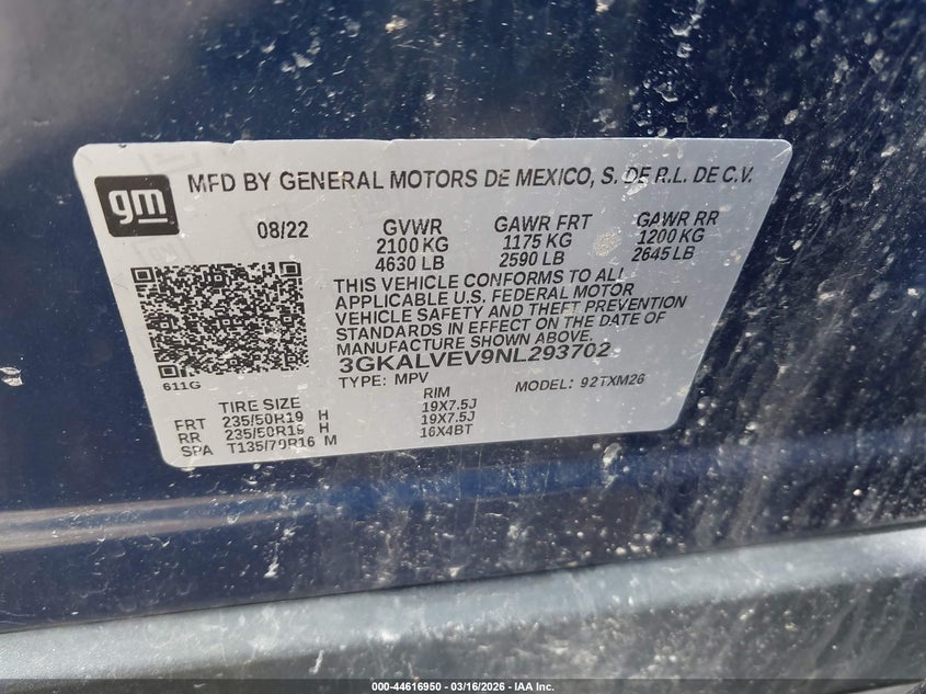 GMC TERRAIN 2022 VIN 3GKALVEV9NL293702