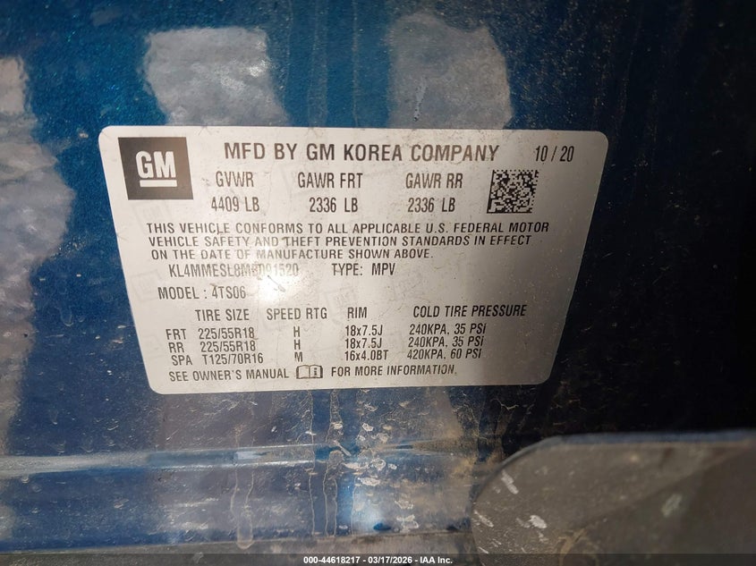 2021 Buick Encore Gx Awd Select VIN: KL4MMESL8MB091520 Lot: 44618217