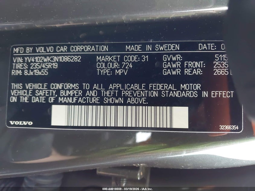 2022 Volvo V60 Cross Country T5 VIN: YV4102WK3N1086282 Lot: 44618559