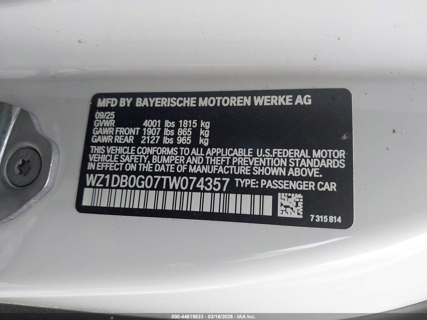VIN WZ1DB0G07TW074357 2026 TOYOTA GR SUPRA MKV FINAL EDITION