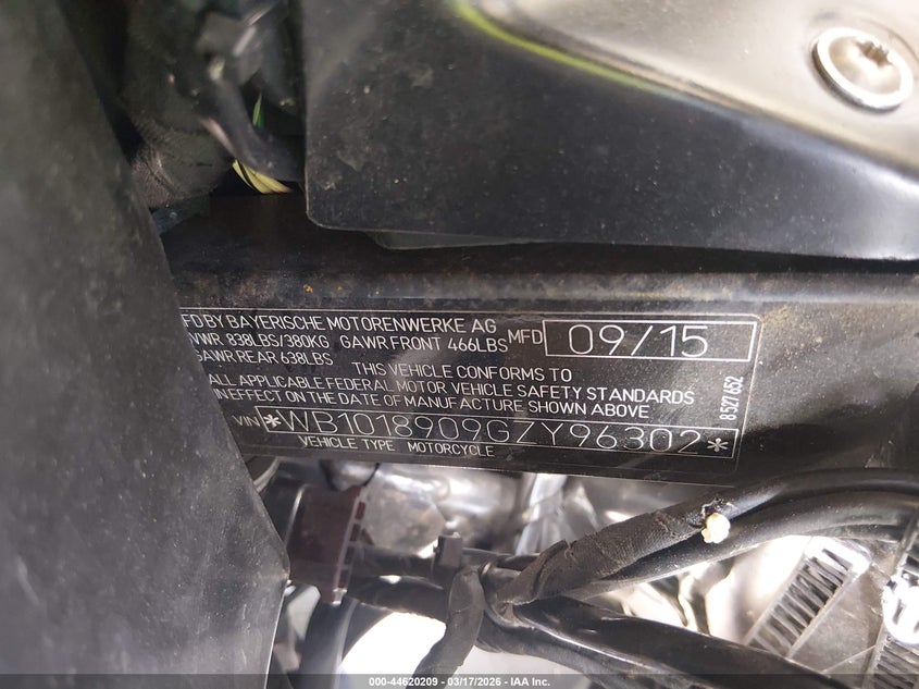 2016 BMW G650 Gs VIN: WB1018909GZY96302 Lot: 44620209