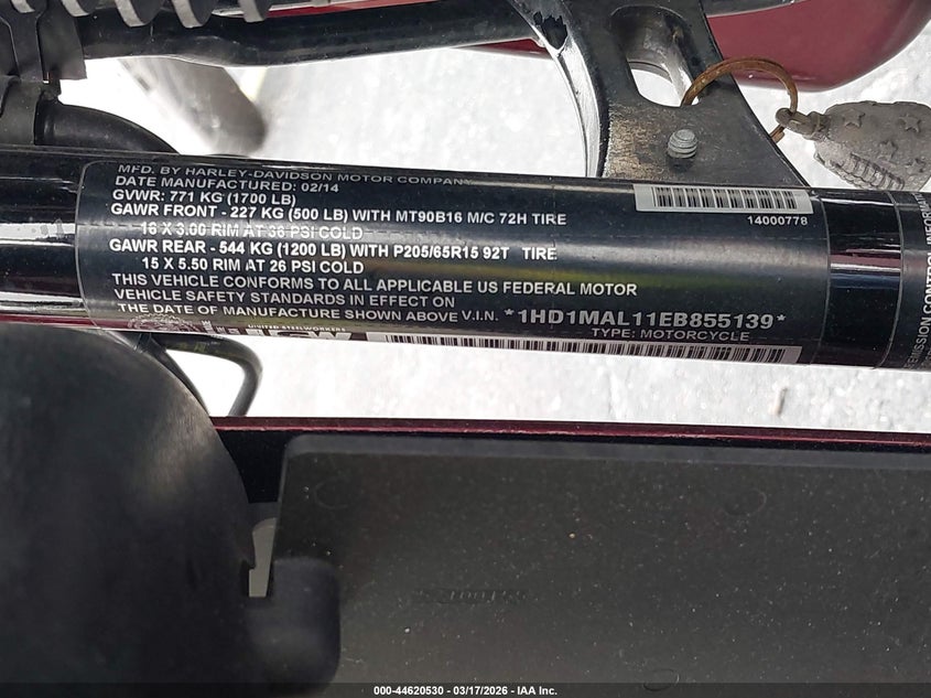 2014 Harley-Davidson Flhtcutg Tri Glide Ultra VIN: 1HD1MAL11EB855139 Lot: 44620530