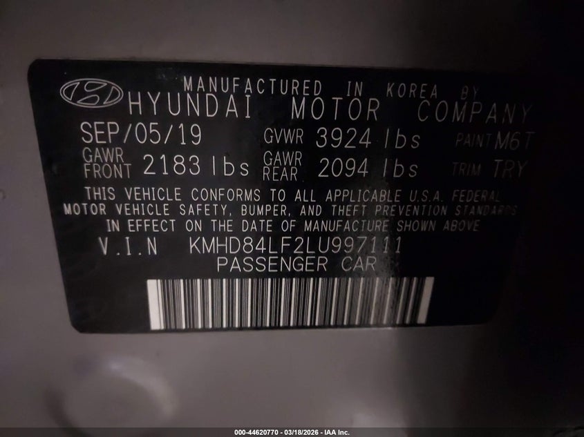 VIN KMHD84LF2LU997111 2020 HYUNDAI ELANTRA VALUE EDITION