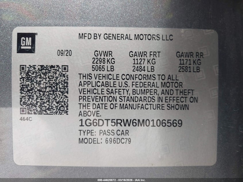 2021 Cadillac Ct5 Premium Luxury VIN: 1G6DT5RW6M0106569 Lot: 44620872