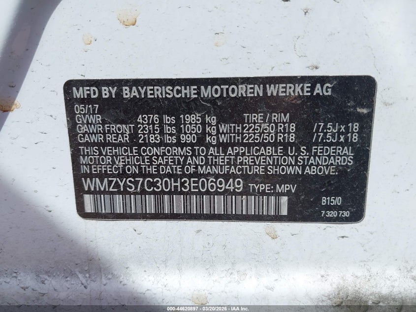 2017 Mini Countryman Cooper VIN: WMZYS7C30H3E06949 Lot: 44620897