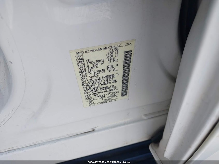 2006 Infiniti Qx56 VIN: 5N3AA08C06N809822 Lot: 44620966