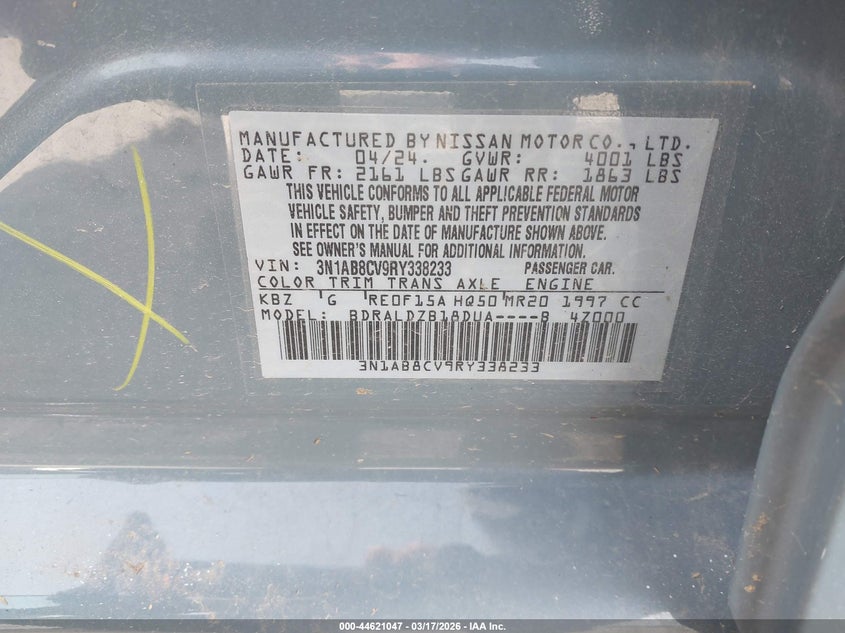 VIN 3N1AB8CV9RY338233 2024 NISSAN SENTRA SV XTRONIC CVT