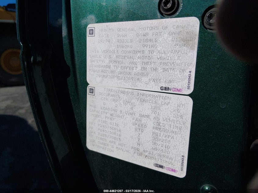 1995 Chevy Camaro VIN: 2G1FP32P9S2118964 Lot: 44621207