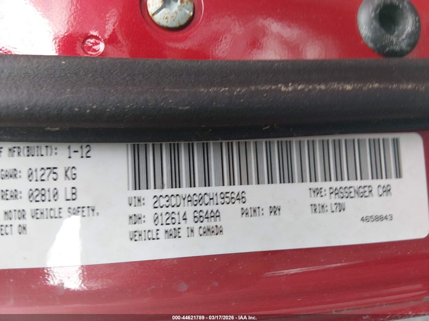 2012 Dodge Challenger 3.6 Sxt red Lot 111044621789 Vin 2C3CDYAG0CH195646