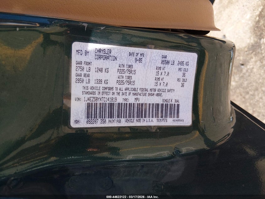 1996 Jeep Grand Cherokee Laredo VIN: 1J4EZ58YXTC141819 Lot: 44622122