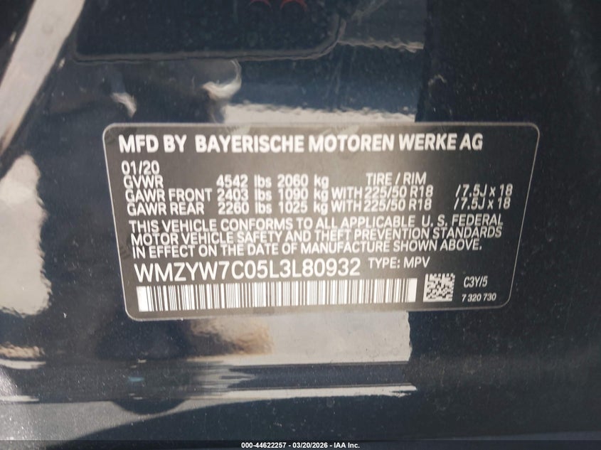 2020 Mini Countryman Cooper S VIN: WMZYW7C05L3L80932 Lot: 44622257